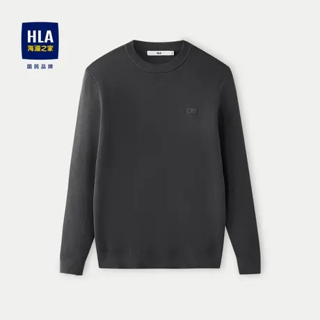 HLA/海澜之家含长绒棉长袖针织衫2023秋季新款圆领水洗修身毛衣男商品大图