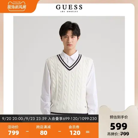 GUESS秋季男士经典时尚潮流V领舒适通勤无袖针织马甲-MM4S1690图片