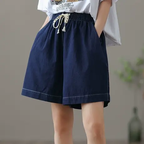 dza 高腰显瘦直筒宽松牛仔短裤女夏2022薄款抽绳阔腿裤直筒五分裤图片