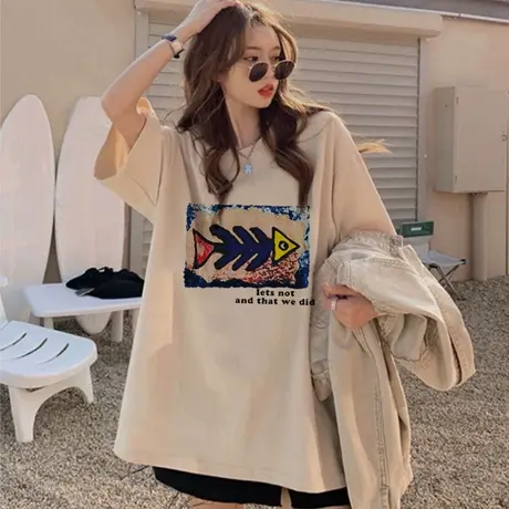 国潮牌t恤女欧美高街hiphop设计感大码短袖夏季纯棉情侣装上衣ins商品大图