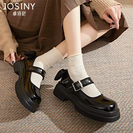 卓诗尼粗跟单鞋女2023年新款春季厚底玛丽珍鞋粗跟小皮鞋jk制服鞋图片