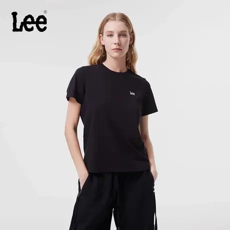 Lee商场同款春夏标准版圆领字母刺绣黑色女短袖T恤潮LWT0080523RT图片