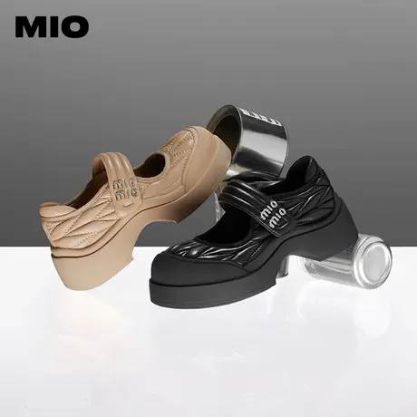 MIO米奥春季圆头小皮鞋中跟纯色单鞋厚底鞋复古通勤玛丽珍女鞋图片