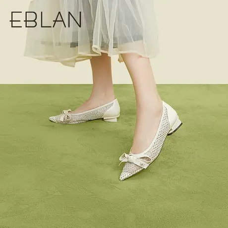 伊伴春季女鞋尖头温柔蝴蝶结时装鞋铆钉镂空优雅单鞋平底鞋商品大图