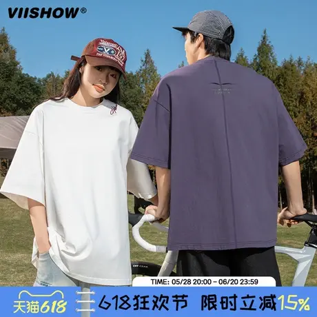 VIISHOW国潮刺绣宽松潮流短袖T恤男2025美式潮牌夏季大码情侣半袖商品大图