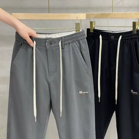 铜氨丝休闲裤男春秋新款松紧腰工装裤子男士秋冬直筒运动长裤潮牌商品大图