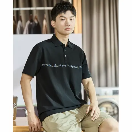 唐狮夏季新款Polo衫男士黑色短袖有翻领t恤高级感港风上衣潮商品大图
