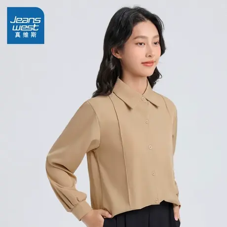 KC真维斯女装衬衣2025春季新款百搭简约纯色百搭休闲长袖翻领衬衫商品大图