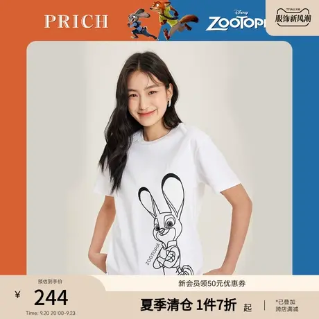 PRICH【疯狂动物城系列】夏款上衣休闲百搭圆领舒适别致T恤女商品大图