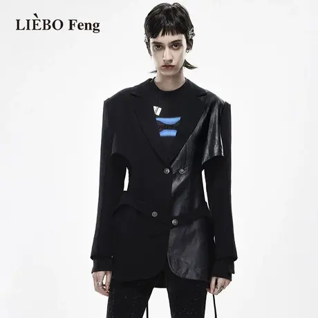 裂帛LIEBOFeng原创设计大女主解构风不对称挖空黑色权力西装外套图片