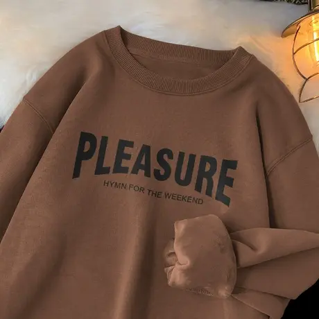 320g重磅套头卫衣男2023新款秋冬季潮流圆领无帽加绒加厚长袖t恤商品大图