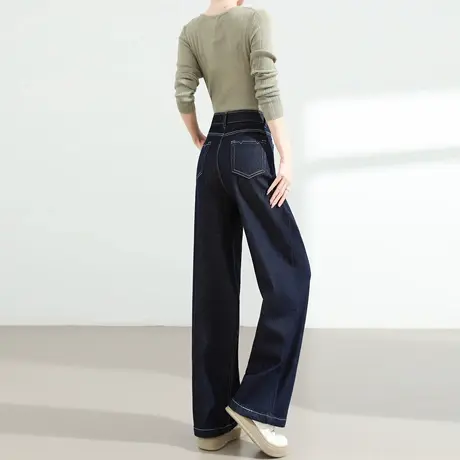 莱赛尔阔腿牛仔裤女2025春秋新款宽松高腰垂感蓝色显瘦宽松直筒裤商品大图