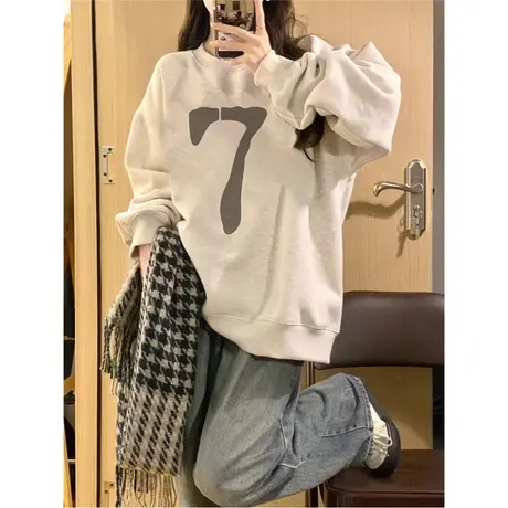 无帽圆领卫衣女秋装2023年新款宽松韩版百搭薄款长袖上衣服潮ins商品大图