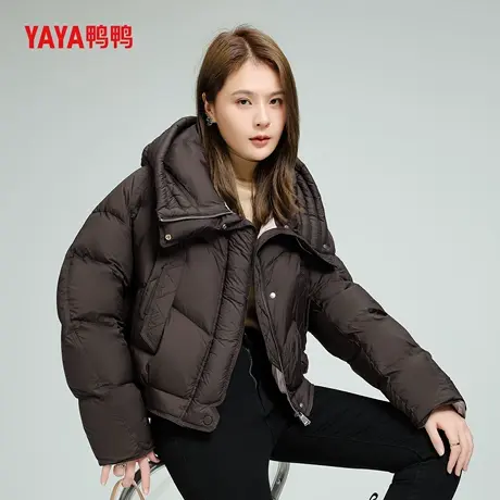 YAYA鸭鸭羽绒服女短款泡芙加厚2025年冬季新款连帽时尚90鸭绒外套商品大图