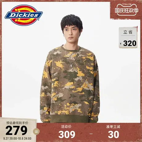 Dickies商场同款秋冬迷彩满印圆领加绒慵懒风卫衣男女上衣图片