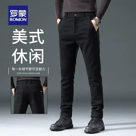 罗蒙雪尼尔休闲裤男士秋冬厚款潮流直筒商务西裤毛呢长裤子男N1Z商品大图
