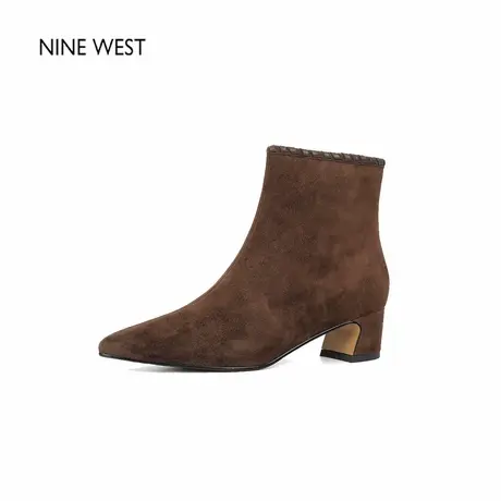 奥莱专供Nine West/玖熙法式复古尖头时装靴粗跟靴子巨好看的短靴图片