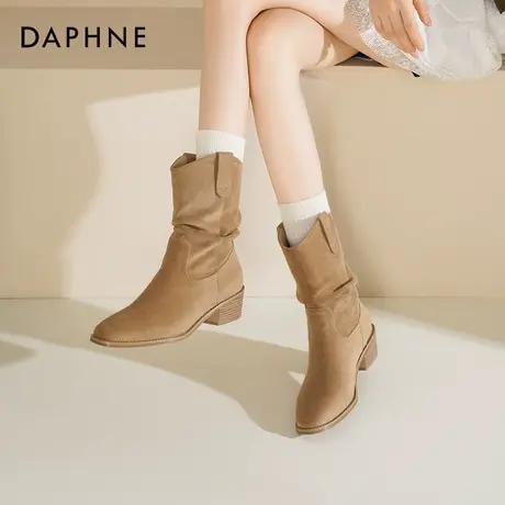 达芙妮堆堆短靴子女2026新款秋季高跟西部靴棕色马丁靴美拉德靴子图片