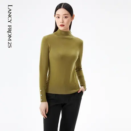 朗姿[调色灵格]针织衫女2021秋日新款v领设计感长袖打底衫上衣图片