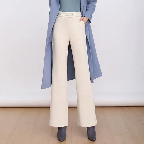 羊毛呢微喇裤女2023年秋冬新款垂感显瘦大码长裤子通勤百搭休闲裤商品大图