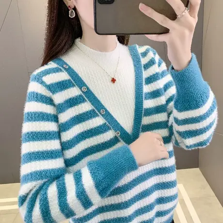 2023新款针织打底衫冬季高级感超好看假两件半高领毛衣女秋冬上衣商品大图