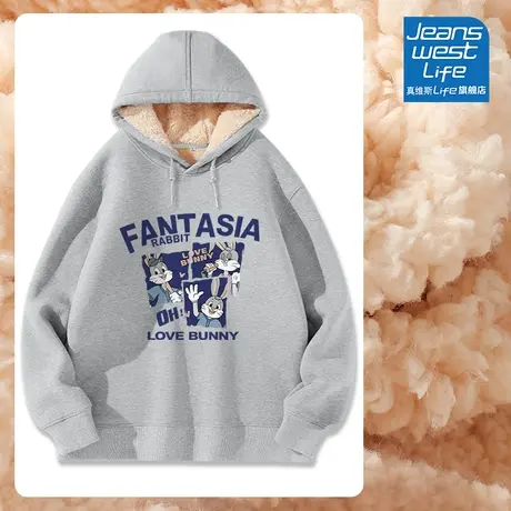 真维斯LIFE连帽加绒卫衣女2023新款爆款美式复古小个子羊羔绒外套图片