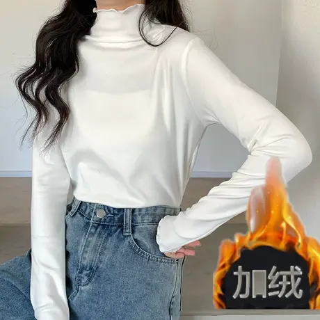半高领双面德绒打底衫女秋冬季新款韩版百搭修身显瘦加厚长袖T恤商品大图