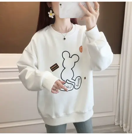 秋季圆领卫衣女韩版宽松洋气女上衣2023年新款减龄休闲女装外套潮图片