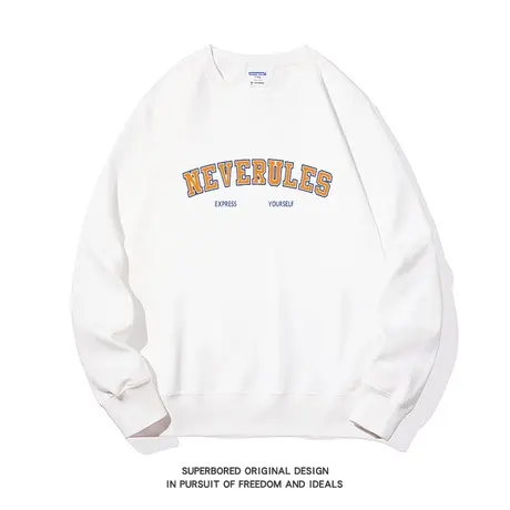 美式休闲简约字母印花白色卫衣男女款春秋季圆领宽松休闲上衣商品大图