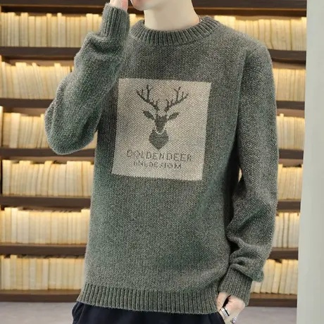 2023年秋冬季男士毛衣圆领韩版潮流个性帅气雪尼尔学生加厚针织衫商品大图