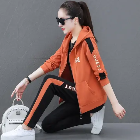 运动套装女春季新款2024年时尚大码宽松连帽卫衣三件套春秋休闲服商品大图
