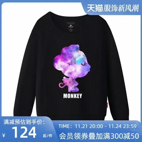 Ohlyah品牌情侣秋装男女黑色长袖T恤春卫衣休闲大码个性卡通上衣商品大图