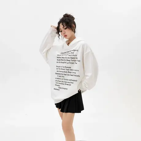 YEP白色字母印花连帽卫衣女春秋2023年新款复古宽松oversize外套商品大图