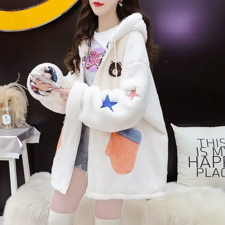 设计感两穿工装外套女2023新款秋冬宽松慵懒风洋气百搭羊羔毛开衫图片