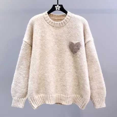 慵懒风软糯爱心毛衣女秋冬2023新款宽松加厚设计感套头打底针织衫图片