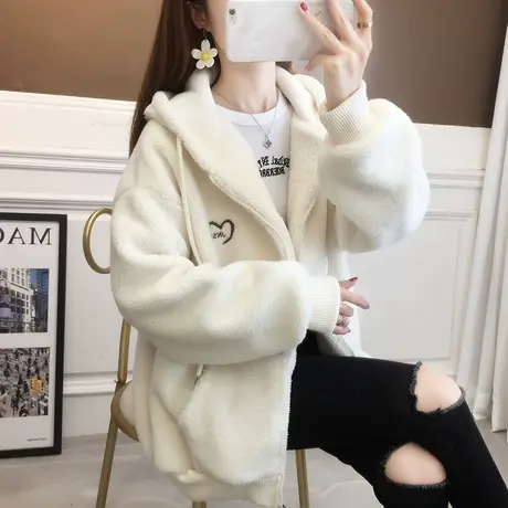 卫衣女款2023新款长款爆款羊羔毛外套加厚洋气时尚慵懒风开衫上衣图片