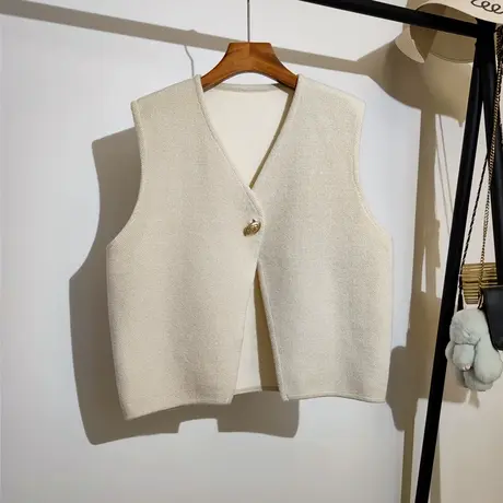 小香风针织马甲开衫女秋冬新款宽松v领细闪亮丝坎肩背心马夹外套商品大图