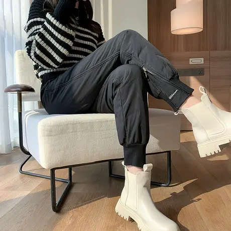 工装羽绒裤女冬外穿时尚2024年新款高腰宽松加厚保暖束脚哈伦棉裤商品大图