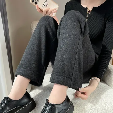高腰毛呢直筒裤女秋冬2024年新款小个子休闲裤九分加厚窄版阔腿裤商品大图