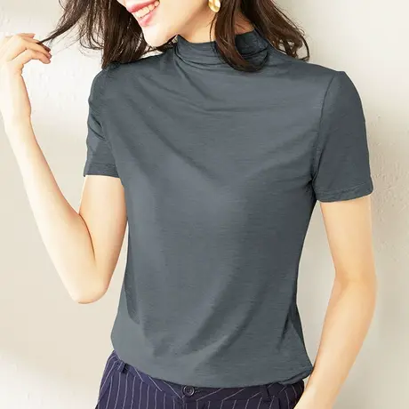 两件89  雀后半高领短袖t恤女夏新款打底衫修身半袖ins潮立领上衣商品大图