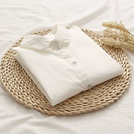 韩版娃娃领纯棉白色衬衫女春装新款学生长袖刺绣休闲百搭打底上衣图片