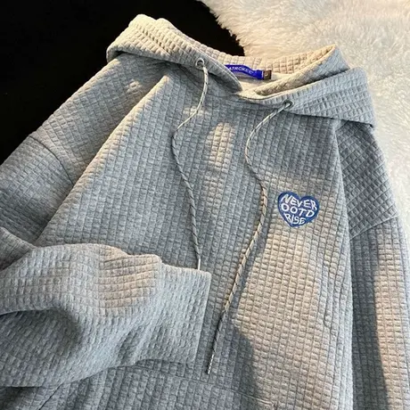 华夫格连帽卫衣女春秋上衣设计感小众宽松韩版bf慵懒风外套潮ins商品大图