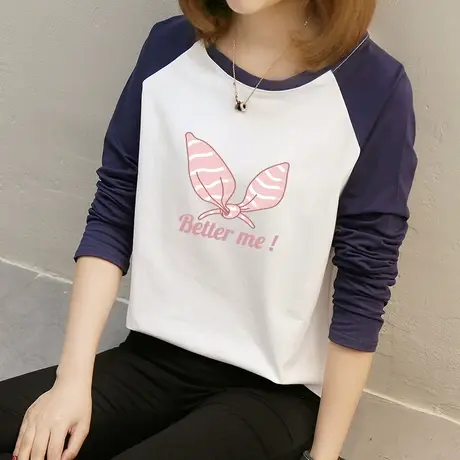 长袖t恤女春夏打底上衣2022年新款内搭韩版宽松百搭学生纯棉秋装商品大图