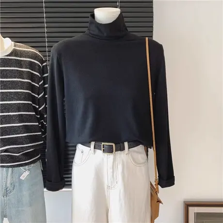 纯色简约高领打底衫女内搭秋冬德绒保暖上衣宽松显瘦长袖T恤ins潮商品大图