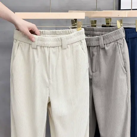 男士灯芯绒休闲裤九分裤秋冬高级感松紧腰直筒裤子男春秋冬季新款商品大图