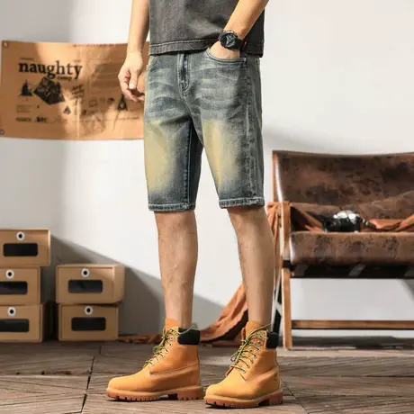 复古潮流五分裤时尚微弹宽松休闲牛仔中裤夏季薄款牛仔短裤潮流商品大图