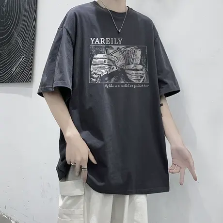 日系短袖t恤男2022新款纯棉夏季冰丝潮ins宽松潮牌半袖体恤上衣服商品大图