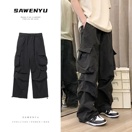 工装裤男夏季薄款日系复古高街痞帅冲锋裤子多口袋降落伞休闲长裤商品大图