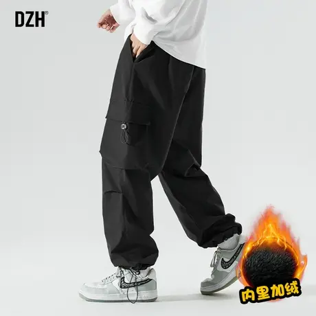男士加绒裤子男款冬季冲锋裤男2024新款束脚裤美式黑色工装裤秋冬商品大图