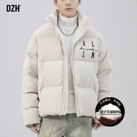男士冬季短款羽绒服男潮2024新款立领灯芯绒外套加绒加厚保暖夹克商品大图